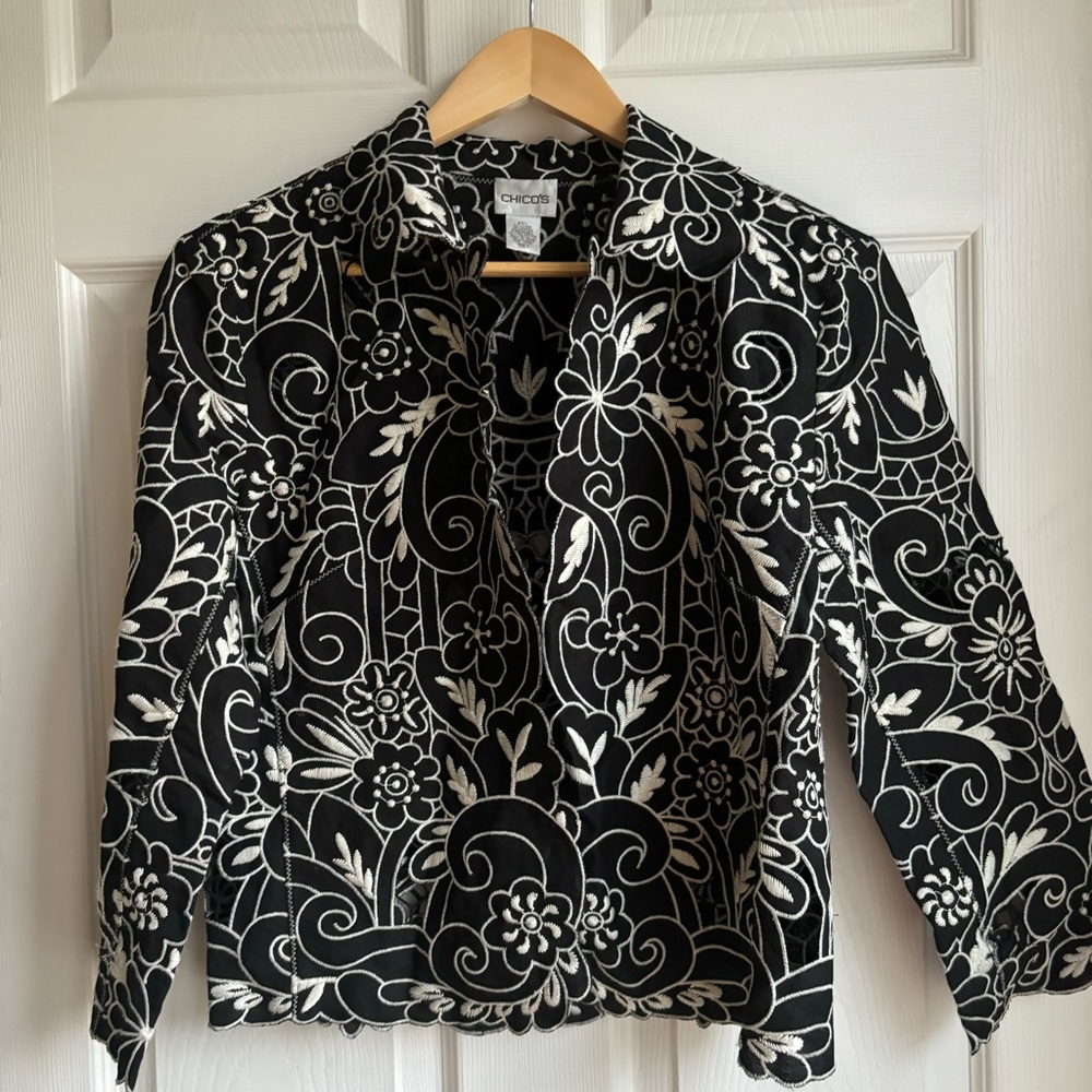 Black and White Embroidered Jacket / Blazer